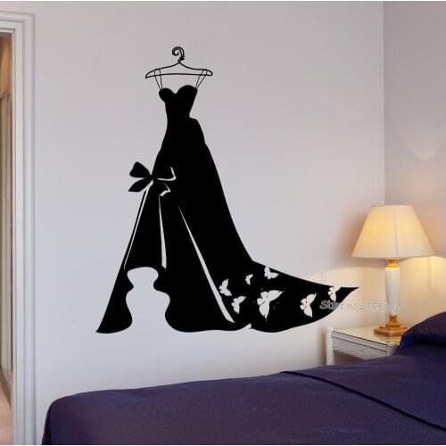 Wedding Dress Wall Decal Womens Clothing Fashion Wall Sticker Removable Vinyl Decals Art Bedroom Wallpaper Pretty Mural LA550