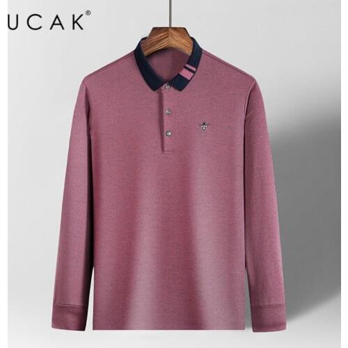 UCAK Brand Solid Color Turn-down Collar T-Shirt Men Clothes Spring New Fashion Arrival Casual Streetwear Cotton T Shirt U5304