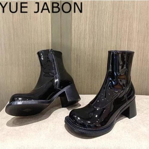 Retro Genuine Leather Ankle Boots for Women Brand Design Chunky High Heel Autumn Shoes Woman Short Booties Botas Mujer