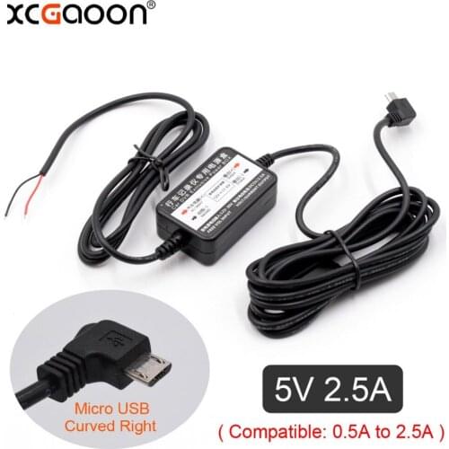 XCGaoon Car DC Converter Module Input 12V 24V Ouput 5V 2.5A with micro USB Cable (Curved Right) 3.1meter Low Voltage Protection
