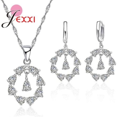 Bridal Jewelry Sets With AAA Cubic Zircon Fashion Water Drop Crystal Anniversary Wedding Silver Jewelry Set Lady