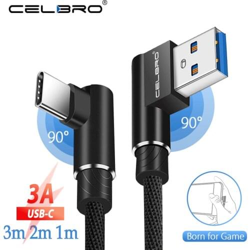 90 Degree USB Type C Charger Cable 3m 2m Usb C Long Cable Cord For Samsung Galaxy S9 Plus Note 10 Note10 A70 A50 Xiaomi Mi 9 Pro