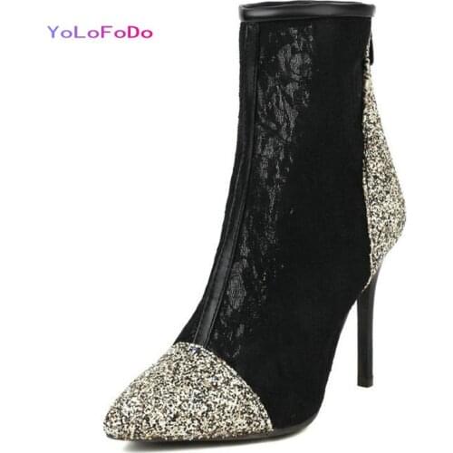 2021 Summer Autumn Women Ankle Boots Fashion Pointed Toe Thin High Heel Ladies Short Boots Side Zipper Dress Womens Shoes Black