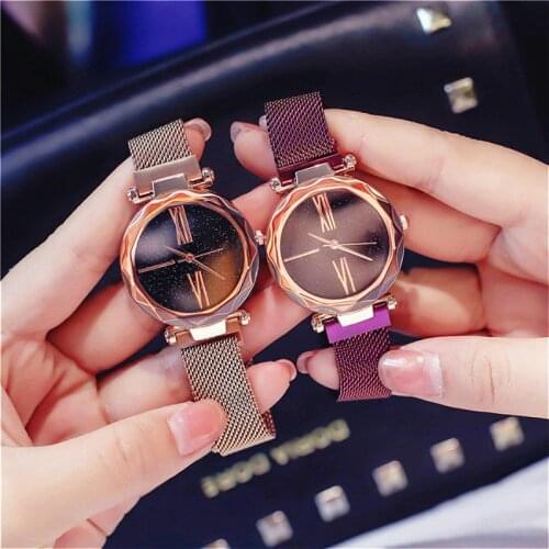 Starry Sky Women Watch Magnetic Stainless Steel Mesh Strap Bracelet Watches Rose Gold Watches Clock Reloj Mujer Zegarek Damski