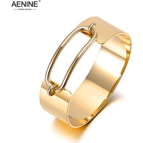 AENINE Original Design Titanium Stainless Steel Hyperbole Bangles Bracelets For Women Girl Geometric Chain Link Bracelet AB20026