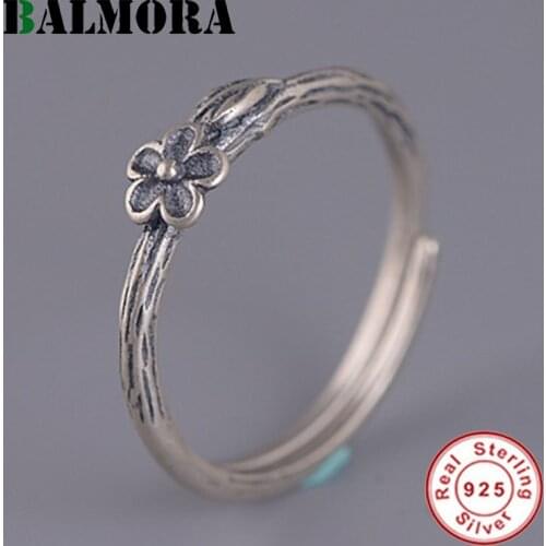 BALMORA 925 Sterling Silver Elegant Plum Blossom Open Stacking Ring for Women Mother Gift Vintage Simple Fashion Jewelry Anillos