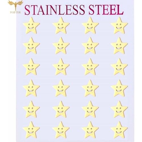 Gold Color Star Smile Stud Earrings Woman Fashion Stainless Steel Ear Accessories Cute Girl Stud Earring Set