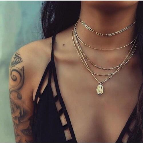 2020 New Fashion Pendant Multi-layer Necklace For Women HolVirgin Mary Bohemia Gold Color Choker Necklaces Jewelry Wholesale