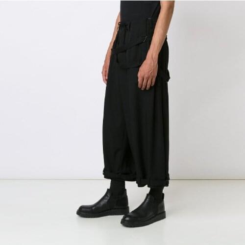 2021 Bind take 9 minutes pants man to be able to adjust qiu dong black to ribbon trousers wide leg pants