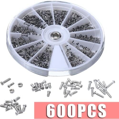600Pcs 12Kinds Stainless Steel Tiny Hex Assortment Kit Screws Nuts Repair Kits Small Screw Set Miniature Screws