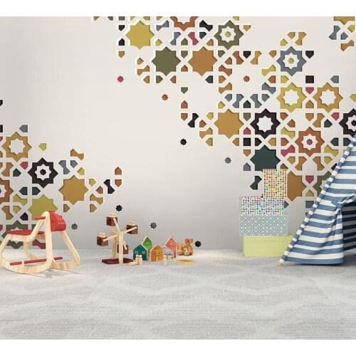 Bacaz New Geometry Stars Shape 3d Cartoon Wallpaper for Child Baby Room 3D Photo Mural Wall paper 3d Wall Cartoon stickers