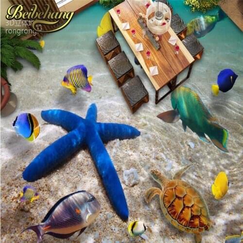 Beibehang Custom Starfish sea water Mural Wall paper roll 3D Bathroom PVC Self-adhesive Waterproof Floor wallpaper for walls 3 d