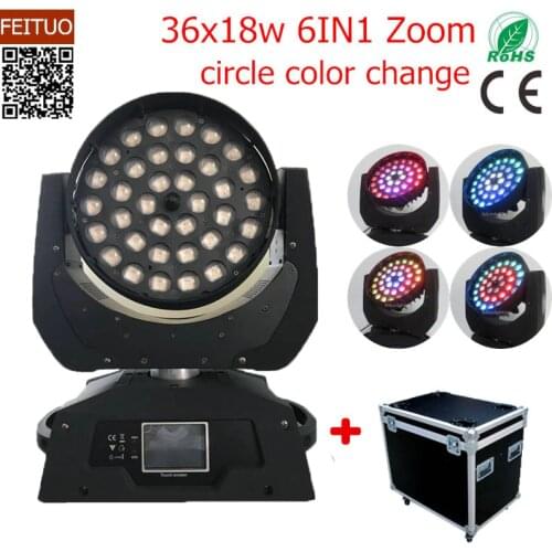 4pcs+Flight Case Zoom Moving Head 36*18 RGBWA UV 6IN1 Sharpy LED Zoom Moving Head Light Lyre Wash Touch Screen DMX512 DJ Light