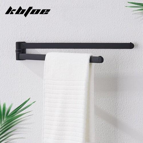 Double Towel Bar Bathroom Wall Mounted Rotation Movable Towel Rack Black Chrome Stainless Steel Toilet Hardware Kitchen Shelf