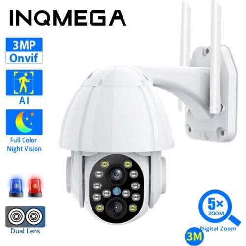 INQMEGA 3MP FHD PTZ 4X Zoom Speed Dome CMOS Wifi Camera Outdoor 3.6mm+12mm Dual Lens Smart IP Camera 40M Color IR CCTV Camera