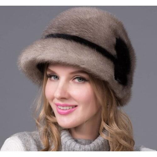 Genuine Mink Fur Hat Winter Imports Really Full Fur Hat Flowers Pattern Russian High-End Luxury Hat DHY-51