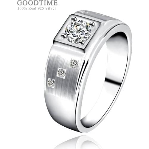 Noble Man Rings 100% 925 Sterling Silver Ring Jewelry Accessories Brushed Ring Tide Domineering Zircon Bridegroom Wedding Ring