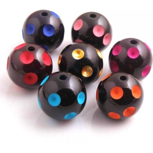 OYKZA 12mm 14mm 16mm 18mm 20mm 24mm black rainbow color Chunky Resin polka dot Beads For Fashion Jewelry Beaded Necklace Making