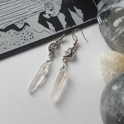 Quartz Moon Earrings Boho Witchy Stones Esoteric Celestial Alternative Gothic Statement Punk Jewelry Romantic Fashion Woman Gift