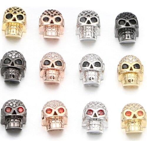 Mestylish New Fashion Skull Spacer Beads for Necklace &Bracelets Mosaic CZ Rhinestone Crystal Copper DIY Jewelry Making
