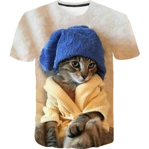 Fashion mens and womens modern t-shirt 3d animal cat short-sleeved t-shirt 2021 summer new mens and womens short-sleeved