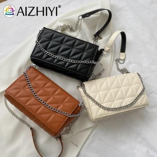 Fashion Women PU Leather Pure Color Lattice Pattern Shoulder Crossbody Messenger Bag Vintage Ladies Chain Handbags