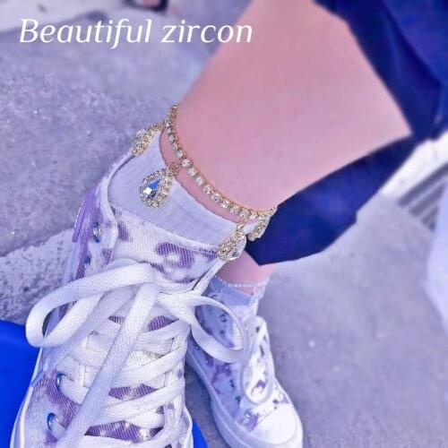 Fashion Crystal Drop Pendant womens Anklet Bracelet wholesale wedding luxury Rhinestone Jewelry barefoot Anklet high heels acce