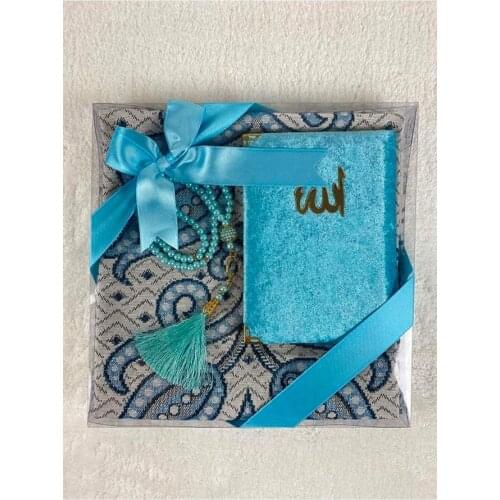Boxed Yasin Rosary Prayer Rug Set Turquoise ST03339