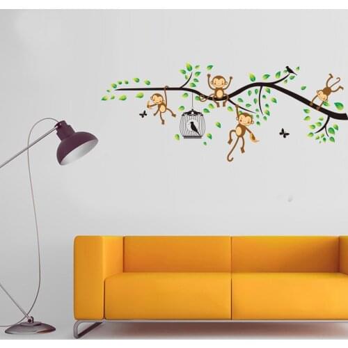 Cartoon Animal Monkey Tree Branch Wall Sticker Home Decor Baby Children Kids Room Decor PVC Decals