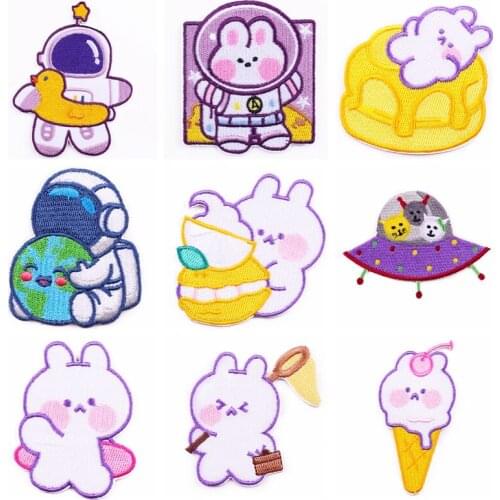 Cartoon Rabbit Self-Adhesive Patch Astronaut Spaceship Patches for Kids Clothing DIY Cute Patches On Clothes Stripes Accessory