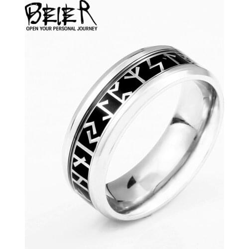 BEIER Punk Fashion Style Antique Retro Male Jewelry Viking Ring Female Black Amulet Vintage Norse Rune Rings For Women BR-R121