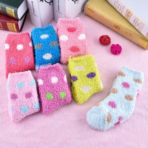 1 pair mid-calf length sock Winter Sweet Candy warm Coral Fleece Baby Socks Soft Warm for 3-7 Years Children