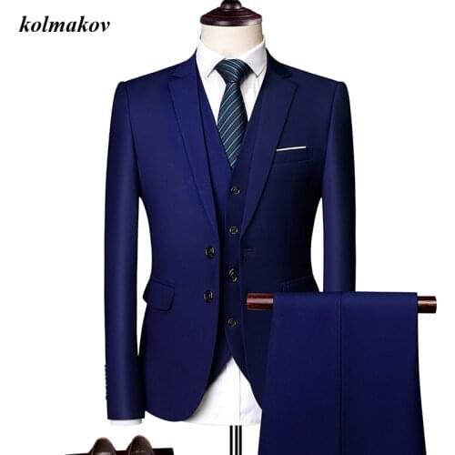 New Arrival Spring Style Men Boutique Solid Suits High Quality Business Casual Two Buttoms Mens Formal Three-piece Suits M-6XL