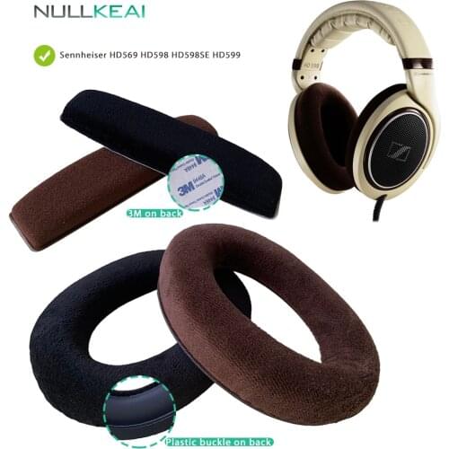 NULLKEAI Velvet Replacement Parts for Sennheiser HD569 HD598 HD598SE HD599 Earpads Bumper Headband Earmuff Cover Cushion