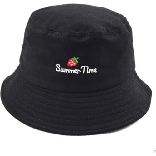 Cotton Strawberry Letter Bucket Hat Fisherman Hat Outdoor Travel Hat Foldable Sun Cap Hats for Men and Women 527
