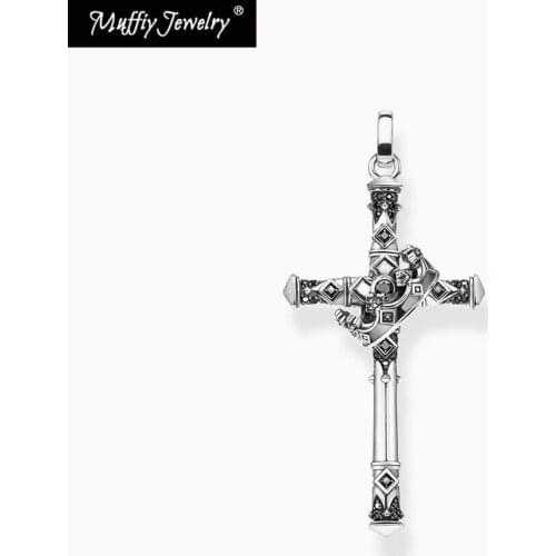 Real 925 Sterling Silver Majestic Cross with Crown Pendant fit Necklace 2020 New Fashion Jewelry Retro Trend Gift for Men Boy