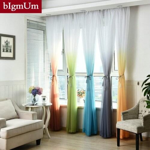 BIgmUm Gradient/Solid Color Printing Sheer Voile Curtains For Living Room Bedroom Tulle Modern Pastoral transparent Curtains