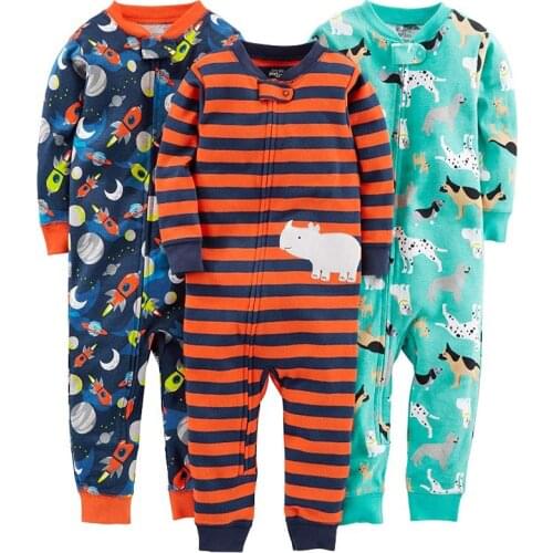 Spring and summer boys pajamas girls cotton jumpsuits romper does not include feet baby zipper clothes home clothes