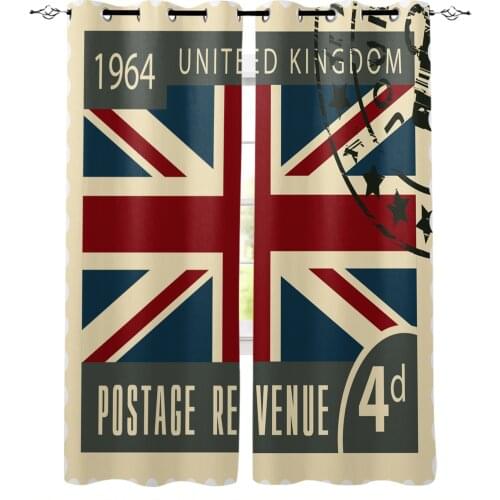 Vintage London Stamp Windows Curtains Living Room Bedroom Kitchen Curtains For Children Drapes Window Treatments
