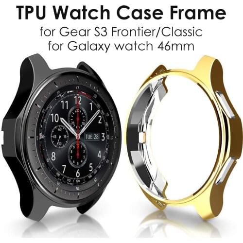 Protector Case for Samsung Galaxy Watch 46mm & Gear S3 Frontier Classic Soft TPU Plated Protective Cover Frame Bumper Shell Gold