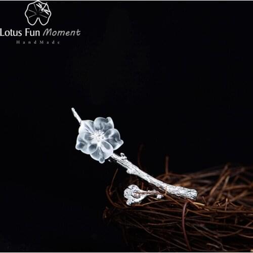 Lotus Fun Moment Real 925 Sterling Silver Natural Quartz Handmade Fashion Jewelry Flower in the Rain Design Brooches Pin Broche