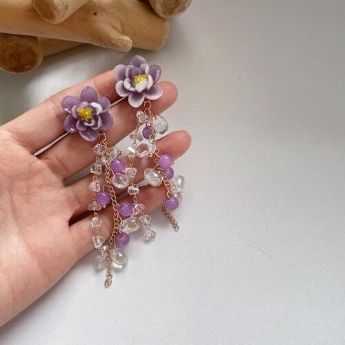 Korean Handmade Elegant Acrylic Flower Tassel Long Dangle Earrings For Women Girls Fashion Boucle d'oreille Jewelry