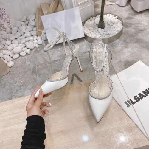 2021 Newest Summer Shoes Woman Elegant Silk Ankle-Strap Woman Sandals Pointed-Toes Super High Heels Woman Sandals Party Shoes