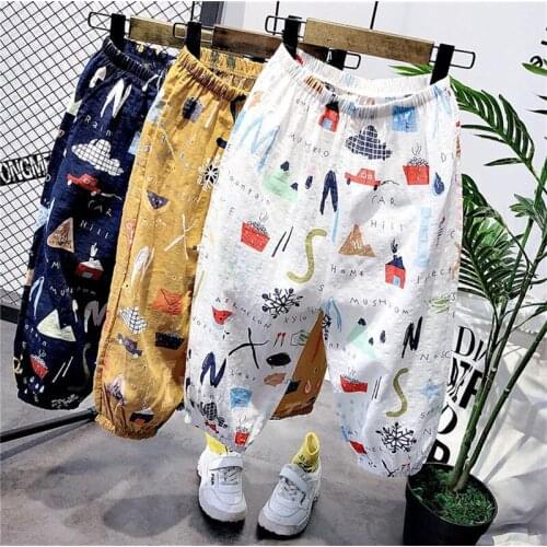 2 3 4 5 6 Years Toddler Girls Pants Casual Flower Printing Trousers For Girls Summer Toddler Boys Pants Anti-mosquito Girl Pants