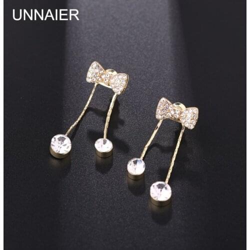 UNNAIER earrings female full diamond bow front and back drop earrings hypoallergenic 2021 new temperament fashion earrings