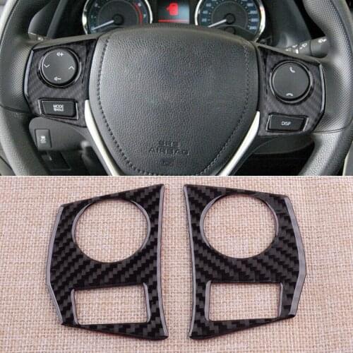 1 Pair Left & Right Car Carbon Fiber Steering Wheel Button Cover Trim Frame Fit for Toyota Corolla 2014 2015 2016 2017 2018