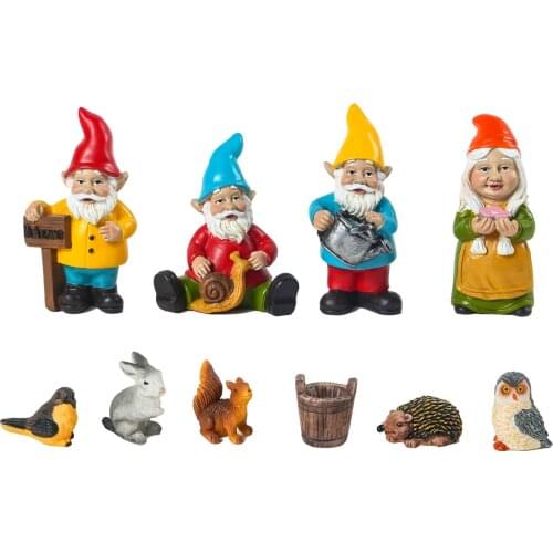 10pcs/set Dwarf Ornament Garden Gnome Figurines Resin Fairy Garden Funny Gnomes Elf Figure Micro Garden Dwarf Kit For Kids Gift