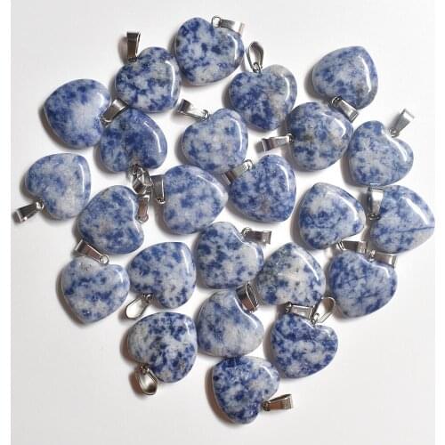2020 fashion heart Natural Sodalite charms pendants stone for jewelry making good Quality 50pcs/lot Wholesale free shipping
