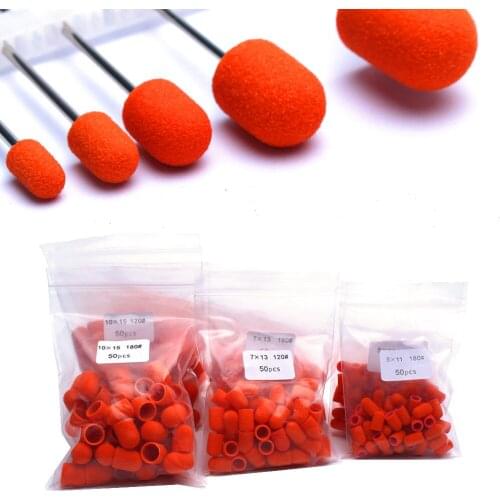 50Ppc/Set Orange Nail Sanding Caps With Rubber Nail Drill Bit Electric Nail Clean Burr Rotary Gel Polish Burr Accessories Tools