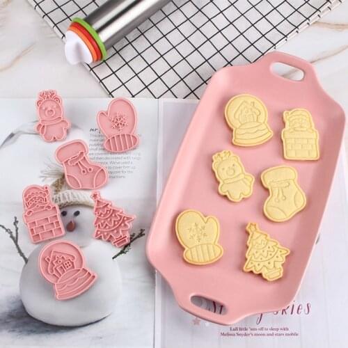 6PC/SET Christmas Shape Cookie Cutters Plastic 3D Cartoon Pressable Biscuit Mold Cookie Children Christmas Gift kitchen tool
